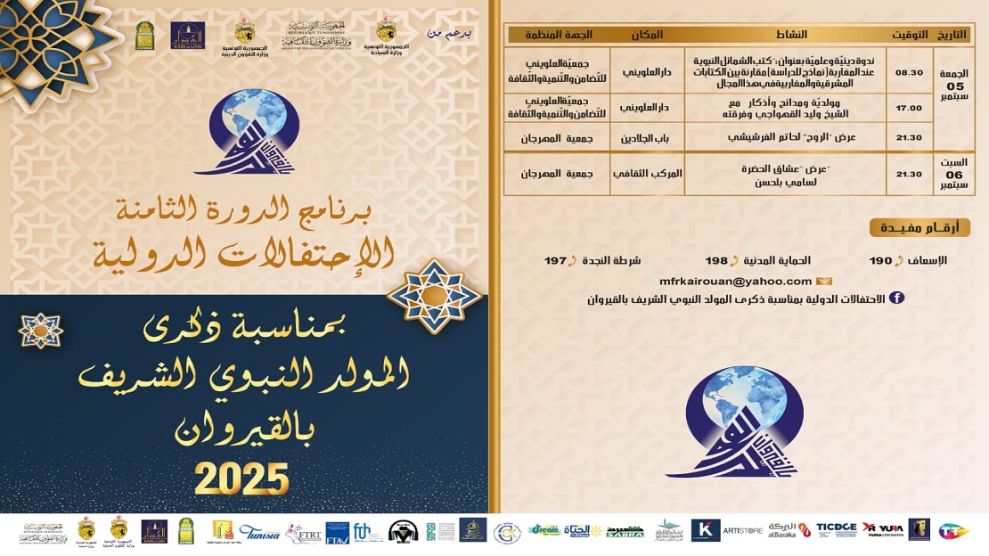 القيروان تحتفي بالمولد النبوي الشريف: برنامج حافل بالأنشطة الدينية والثقافية في الدورة الثامنة