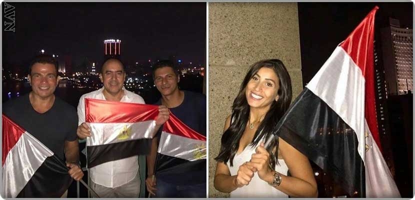عمرو دياب ودينا الشربيني وصورة احتفالهما بفوز المنتخب المصري